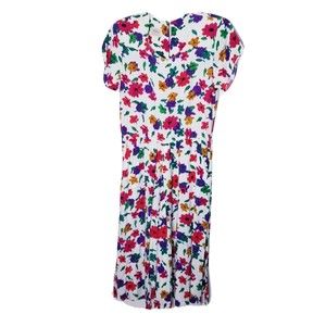 Vintage Luci Fellini Floral Rayon Dress Women Size 10 Average Elastic Waist